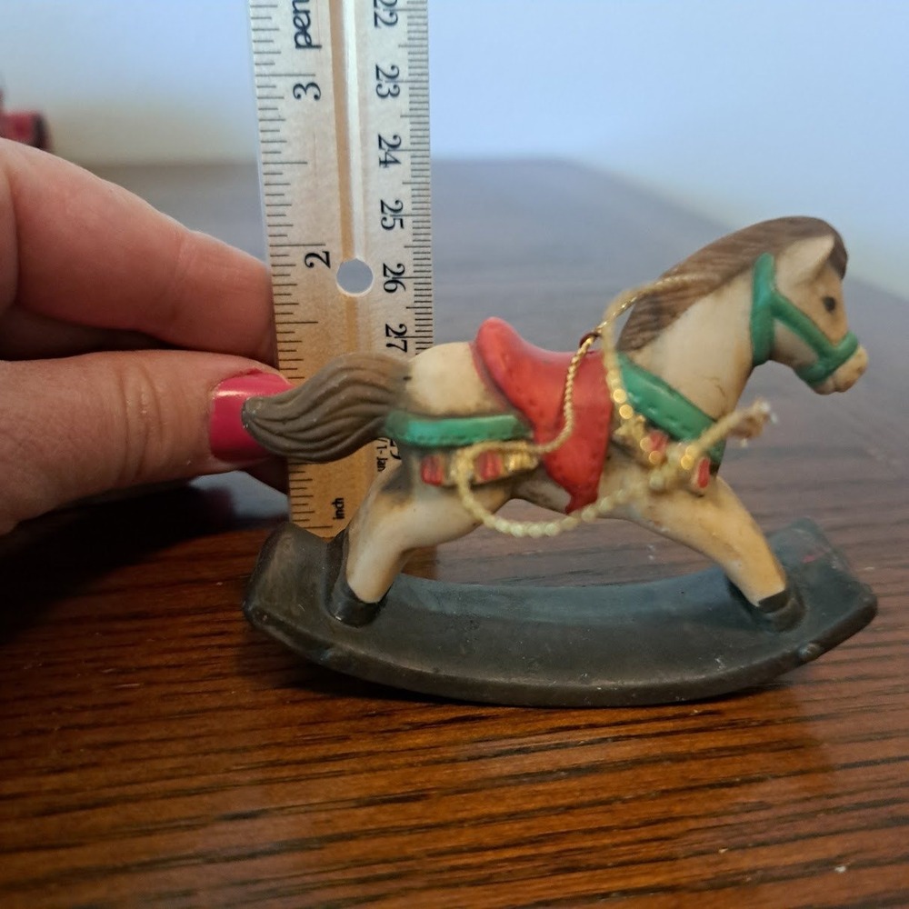 Vintage Russ Berrie Rocking Horse Christmas Ornament 5566 Ceramic Figurine